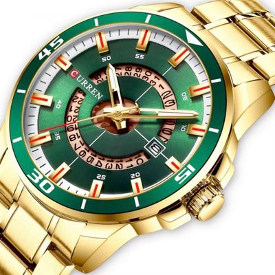 Relógio De Pulso Masculino Esportivo De Quartzo à Prova D'água Em Aço Inoxidável Dourado