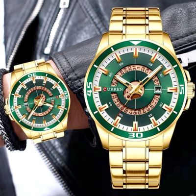 Relógio De Pulso Masculino Esportivo De Quartzo à Prova D'água Em Aço Inoxidável Dourado