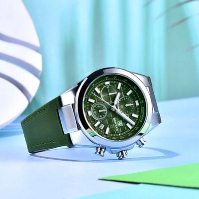 Relógio De Quartzo Masculino Design Esportivo Com Cronógrafo Impermeavel 3atm Verde