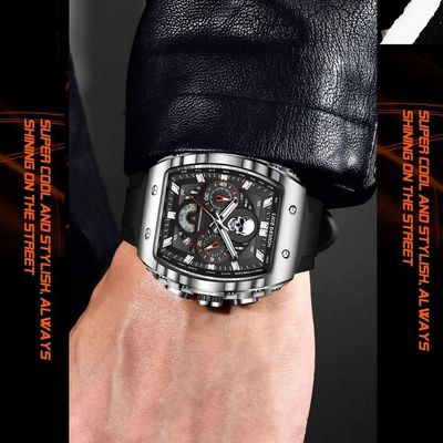 Relógio De Quartzo Impermeável Masculino Caveira Esportivo Casual Tonneau Prata