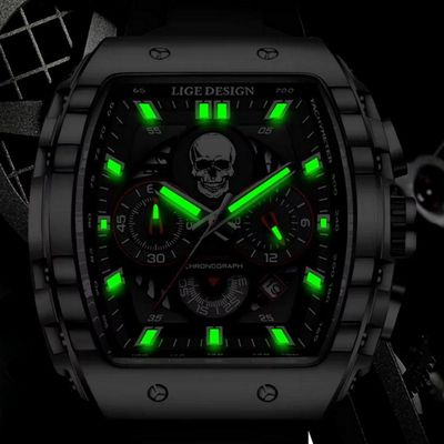 Relógio De Quartzo Impermeável Masculino Caveira Esportivo Casual Tonneau Prata