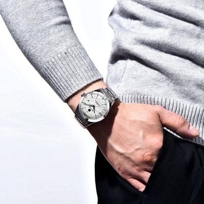 Relógio Automático Masculino Desert Dial Design Em Aço Inoxidável Impermeavel Branco