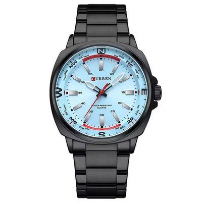 Relógio De Quartzo Masculino Display Analógico, Pulseira De Aço Inoxidável Impermeavel Preto Azul