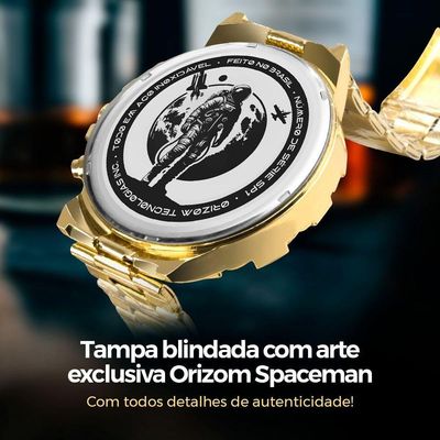 Relogio Masculino Dourado + Caixa Pulseira + Cordao Grumet