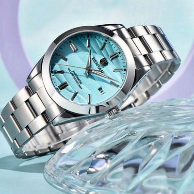 Relógio Automático Masculino Desert Dial Design Em Aço Inoxidável Impermeavel Azul