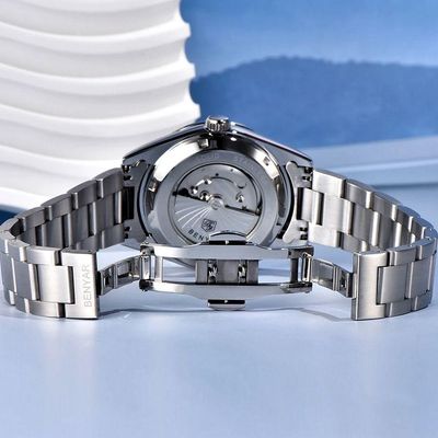 Relógio Automático Masculino Desert Dial Design Em Aço Inoxidável Impermeavel Azul