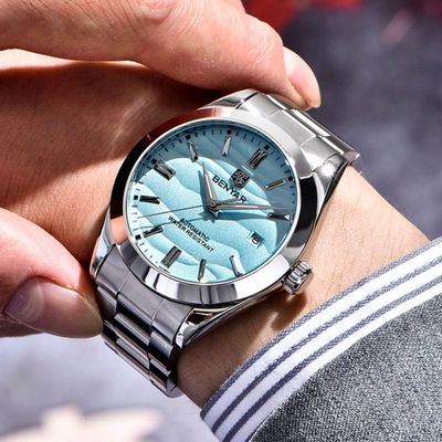 Relógio Automático Masculino Desert Dial Design Em Aço Inoxidável Impermeavel Azul