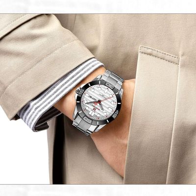 Relógio De Pulso Masculino De Quartzo Design Casual Em Aço Inoxidável Impermeavel Branco