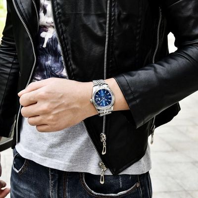 Relogio Analógico Masculino Automatico Em Aço Inoxidavel Impermeavel 10 Atm Azul