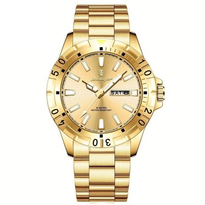 Relógio Masculino Impermeável Pulseira De Aço Inoxidável Movimento Quartzo Estilo Casual Dourado