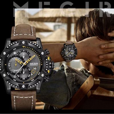 Relógio Masculino Casual Quartzo Esportivo à Prova água 3atm Multifuncional Marrom