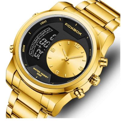 Relógio Digital Masculino Casual Esportivo De Quartzo Em Aço Inoxidavel Impermeavel Dourado Preto