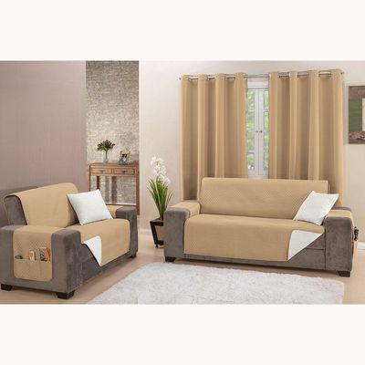Protetor De Sofá Padrão 2 E 3 Lugares Lugares Classic 100% Poliéster Cor:cáqui.