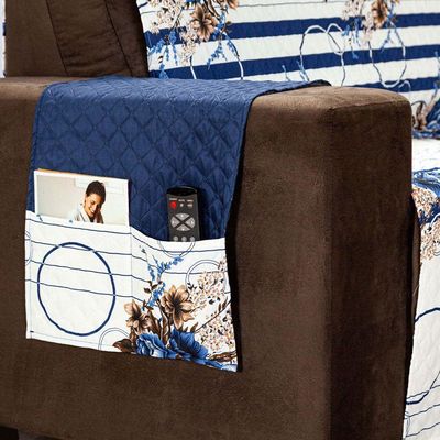 Protetor Sofa Estampado Isabela 2 E 3 Lugares - Floral Azul Marinho