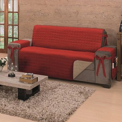 Protetor De Sofá Dupla Face Premium 3 Lugares King - Vermelho-cáqui