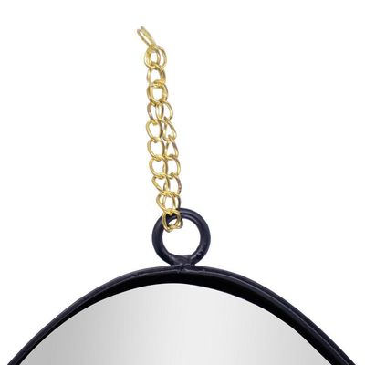 Espelho Decorativo Em Metal Preto Com Alça Corrente Dourado 31 Cm F04 - D'rossi