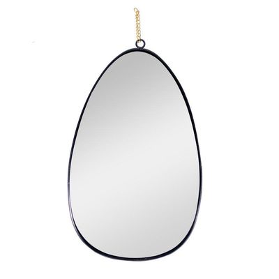 Espelho Decorativo Em Metal Preto Com Alça Corrente Dourado 31 Cm F04 - D'rossi