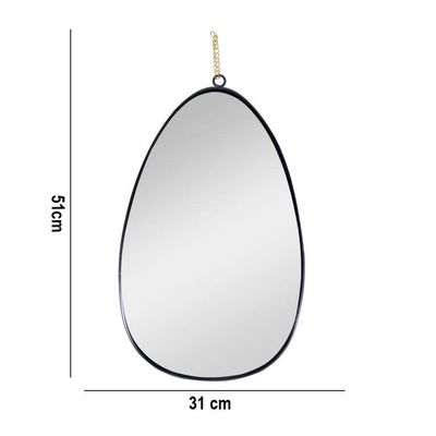 Espelho Decorativo Em Metal Preto Com Alça Corrente Dourado 31 Cm F04 - D'rossi