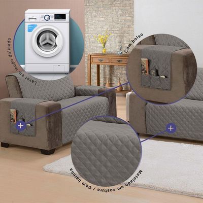 Protetor De Sofá King 2 Lugares Classic 100% Poliéster Cor:cinza