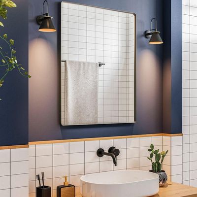 Espelho Retangular Liss 90X60Cm Moldura Em Aço Dourado