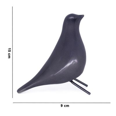 Escultura Pássaro Pomba Cerâmica Para Escritório Preto 15 Cm F04 - D'rossi