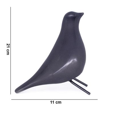 Escultura Pássaro Decorativo Em Cerâmica Para Sala Preto 21 Cm F04 - D'rossi