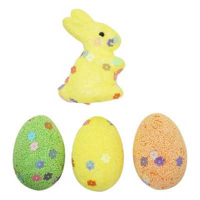 Kit Enfeites Decorativos Páscoa 3 Coelhinhos Com Ovos Decorados