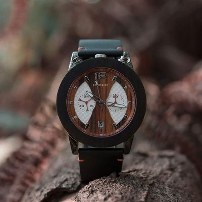 Relógio Masculino De Madeira Bobo Bird T030 À Prova D'Água Preto