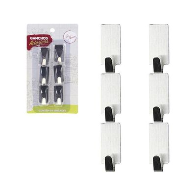 Kit 6 Ganchos Inox De Parede Com Adesivo único