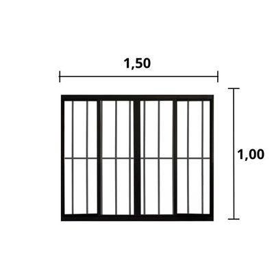 Janela 4 Folhas De Correr C/ Grade 1.00 X 1.50 Alumínio Preto Linha Modular - Hale