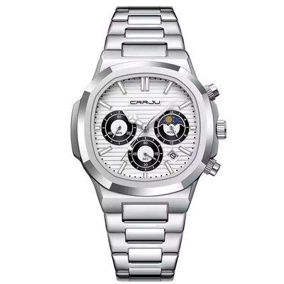 Relógio Masculino Quadrado Em Aço Inoxidável Casual Impermeável Quartzo Branco