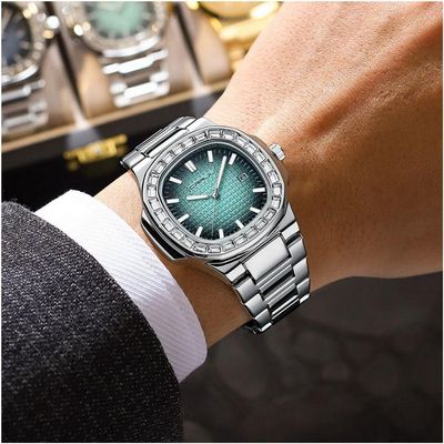 Relogio Masculino Casual Quadrado Em Aço Inoxidável Impermeavel 3atm Azul Claro