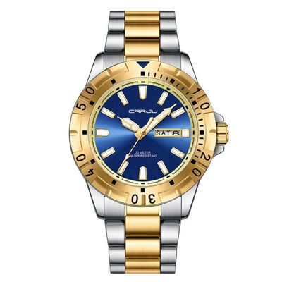 Relógio De Quartzo Em Aço Inoxidável Impermeável Masculino Clássico Analógico Azul Dourado