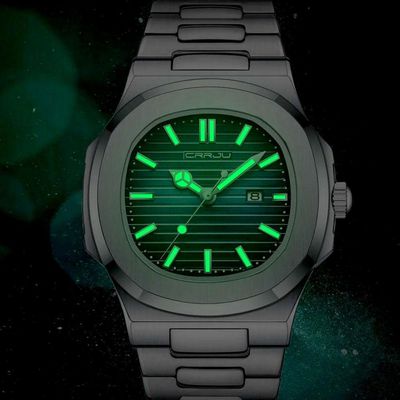 Relogio Analógico Masculino Quadrado Luminoso Em Aço Inoxidável Impermeavel Azul