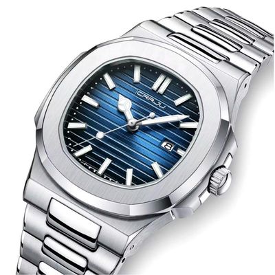 Relogio Analógico Masculino Quadrado Luminoso Em Aço Inoxidável Impermeavel Azul