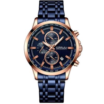 Relógio Analogico Masculino Impermeável De Quartzo Luminoso Esportivo Azul Dourado