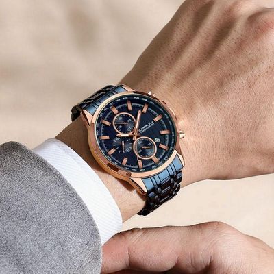 Relógio Analogico Masculino Impermeável De Quartzo Luminoso Esportivo Azul Dourado