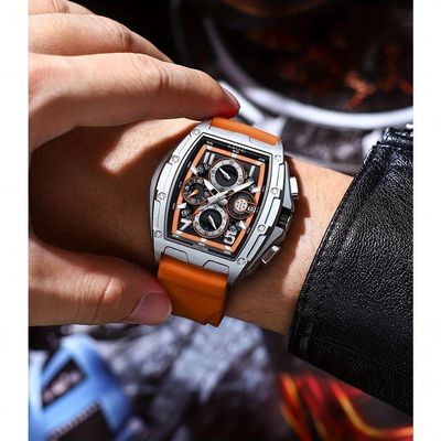 Relógio Lige Wine Cask Masculino Multifuncional à Prova D'água Laranja