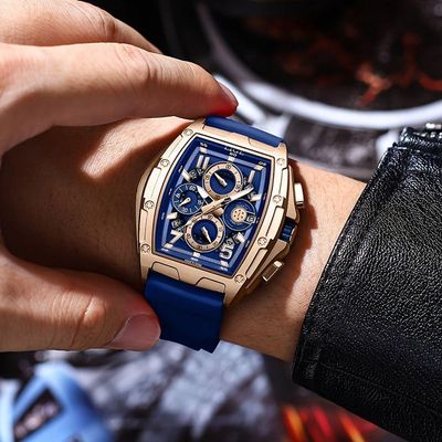 Relógio Lige Wine Cask Masculino Multifuncional à Prova D'água Azul