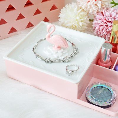 Organizador Multiuso Flamingo De Mesa Lifestyle Jacki Design Rosa-branco