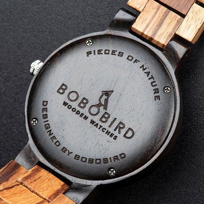 Relógios De Madeira Bobobird Go026 Masculino À Prova D'Água Preto