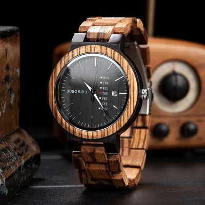 Relógios De Madeira Bobobird Go026 Masculino À Prova D'Água Preto