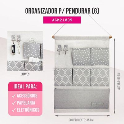 Organizador Porta Trecos P/ Pendurar C/ 6 Bolsos - Linha Loft Cinza