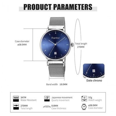 Relógio Feminino Fantor Wf1020l à Prova D'água Prata