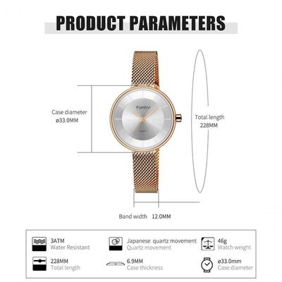 Relógio Feminino Fantor Wf1014l à Prova D'água Cinza