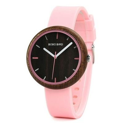 Relógio Feminino Bobo Bird Madeira Wr28 Não à Prova D' água Rosa