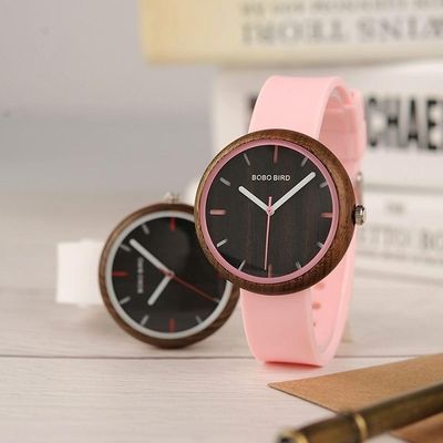 Relógio Feminino Bobo Bird Madeira Wr28 Não à Prova D' água Rosa