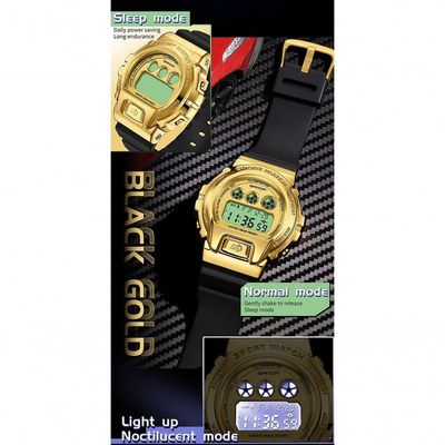 Relógio De Pulso Militar Criativo Feminino, Impermeável Digital Preto Dourado