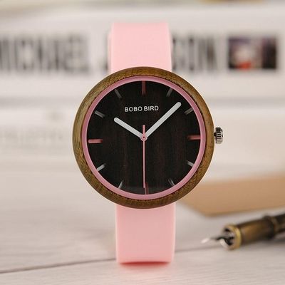 Relógio Feminino Bobo Bird Madeira Wr28 Não à Prova D' água Rosa
