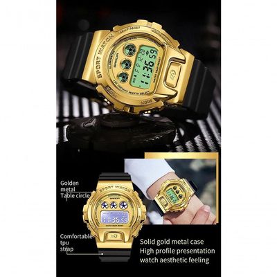 Relógio De Pulso Militar Criativo Feminino, Impermeável Digital Preto Dourado